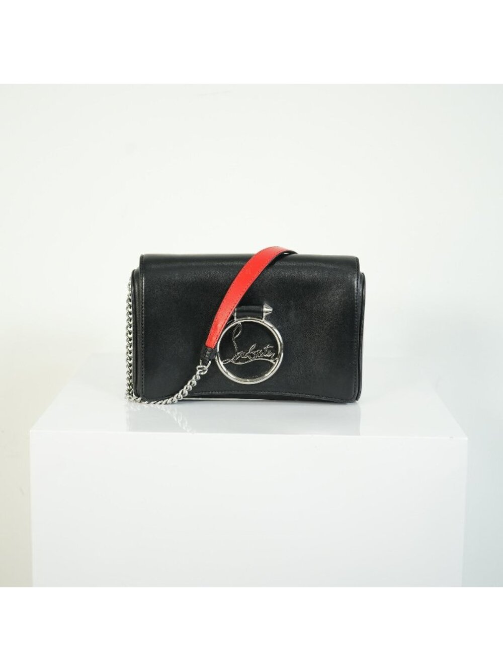 Christian Louboutin Boudoir Bag Black Leather Silver Logo Chain Shoulder Bag